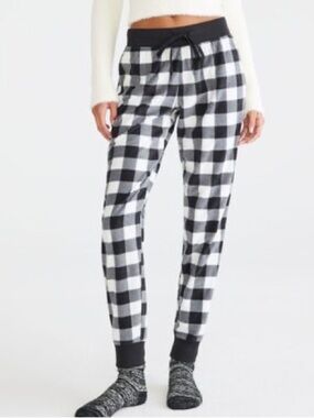Aeropostale Gray Black Buffalo Plaid Polyfleece Sleep Joggers Sz XS Clean Girl
